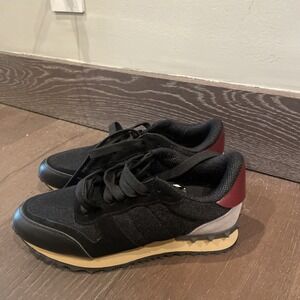 Valentino Garavani Rockrunner Mesh, Leather and Suede Sneakers Black Size 38